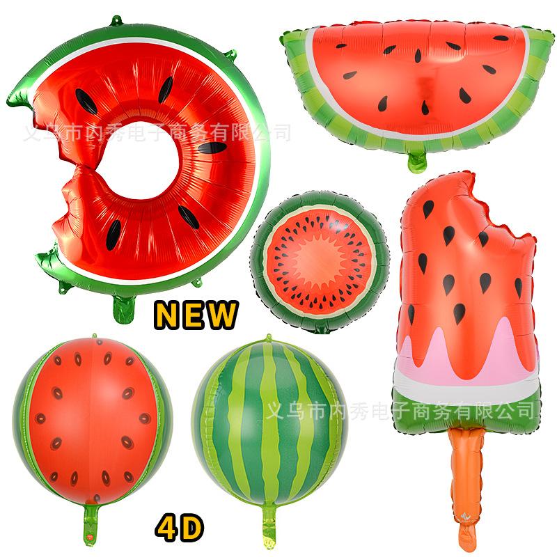 Watermelon Theme Balloon Summer Party Hawaiian Atmosphere Ball Watermelon Decorative Aluminum Film Balloon 4D Perfect Round Balloon