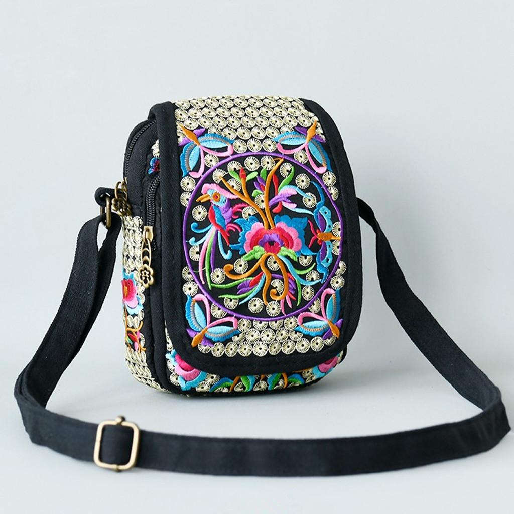 Vintage Chinese Style Embroidered Canvas Crossbody Bag With Multiple Pockets For Daily Use