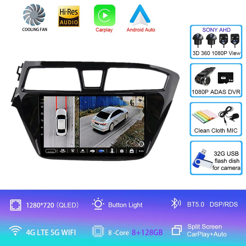 Car Radio Android 14 Carplay Auto 2K Screen Multimedia Video Player For Hyundai I20 2 II GB 2014 - 2018 2 Din Autoradio Stereo