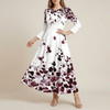 Women's Fashion Spring Fall Flower Pattern Print Long Sleeve O-Neck Middle Waistline Casual Dresses
