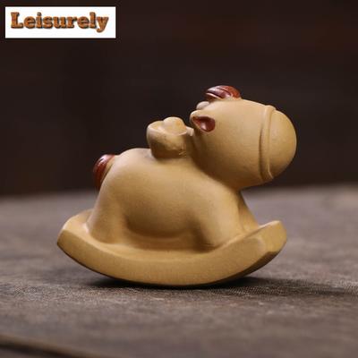 Yixing Purple Clay Wealth Zodiac Rocking Horse Tea Pet Boutique Fish Tank Landscaping Tea Figurine Play Toys Tea Statue Ornament