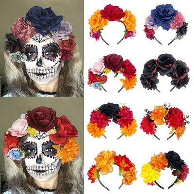 Cosplay Halloween Party Costume Headwear Photo Props Hawaiian Mexican Rose Flower Crown Boho Mardi Gras Headgear for Women