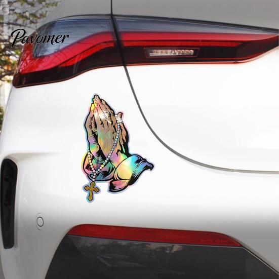 Weather Resistant Rosary Sticker Praying Hands & Car Sticker, Reflective Decal, High Quality PVC Adhesive Decal Waterproof Jesus for Auto Window
