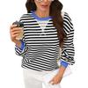 VEZFAA Women's Fashion Casual Spring Autumn Stripe Print Long Sleeve O-Neck Blouses & Shirts