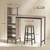 Bar Table and Stool Set, High Dining Table, 2 Bar Stools, Shelves, Wine Racks, Gray