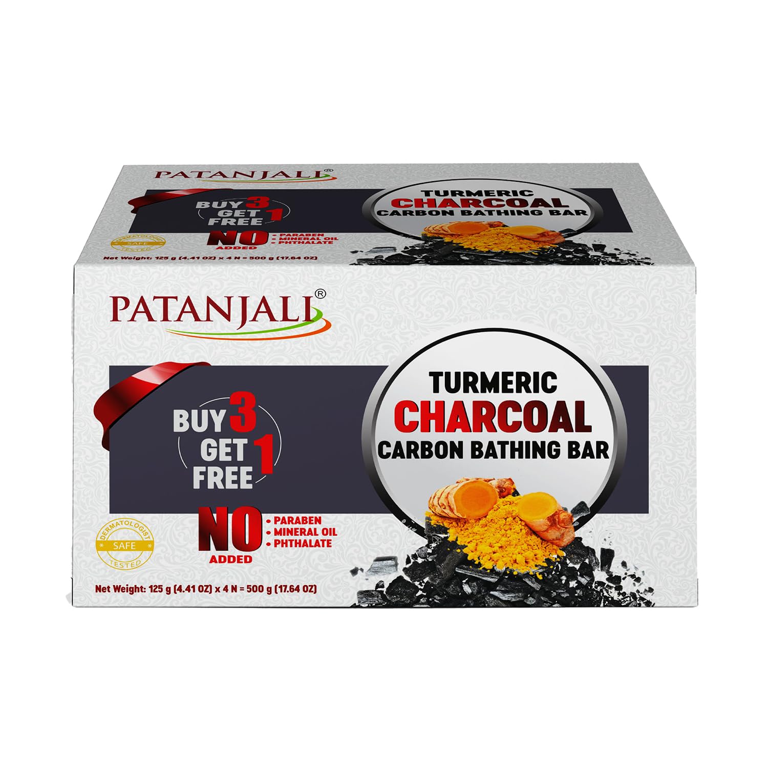 Patanjali Turmeric Charcoal Body Cleanser Soap (125 gmX 4 PCS) Pack of 1for Smooth, Soft, Glowing Skin