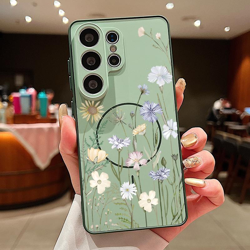 Custodia Magnetica Per Magsafe Per Samsung Galaxy S26 Ultra S25 Edge S24 Plus S23 FE S22 A17 A54 A55 A56 A57 5G Copertura Floreale Cartone Animato Margherite Fiore di Pesco