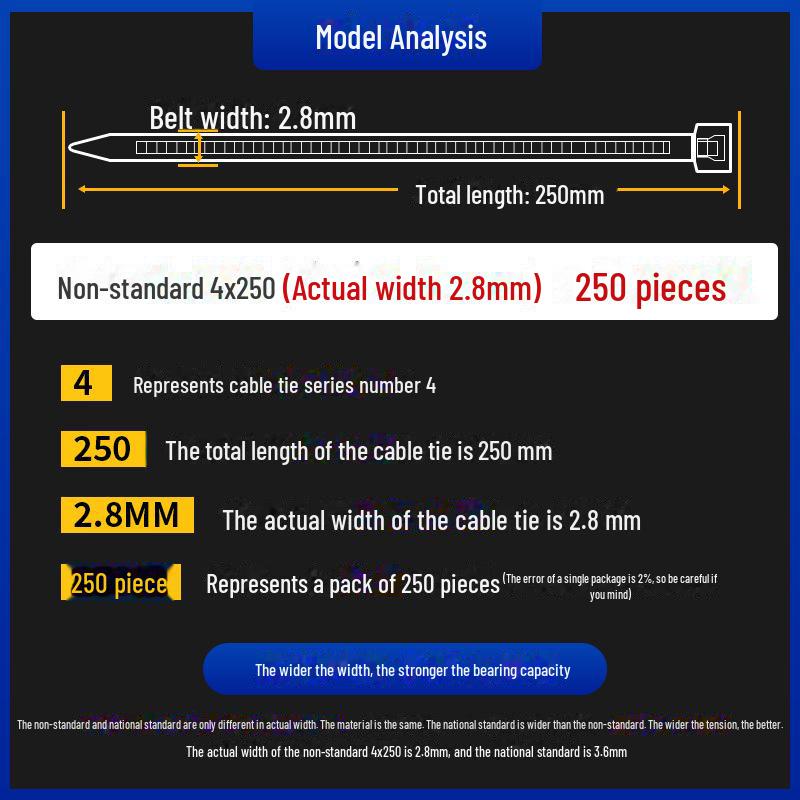 Strong Industrial Self-Locking Cable Ties 4x250mm - Black & White