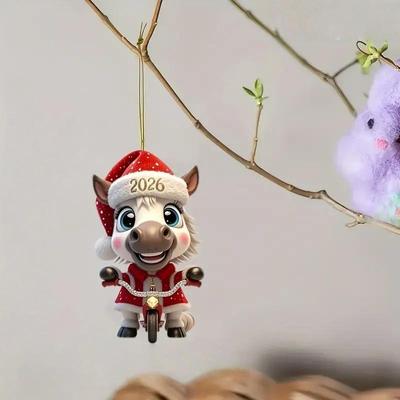 Cartoon 2D Acrylic Christmas Horse Car Rearview Mirror Pendant Christmas Tree Ornament Party  Year Hanging Home Decoration