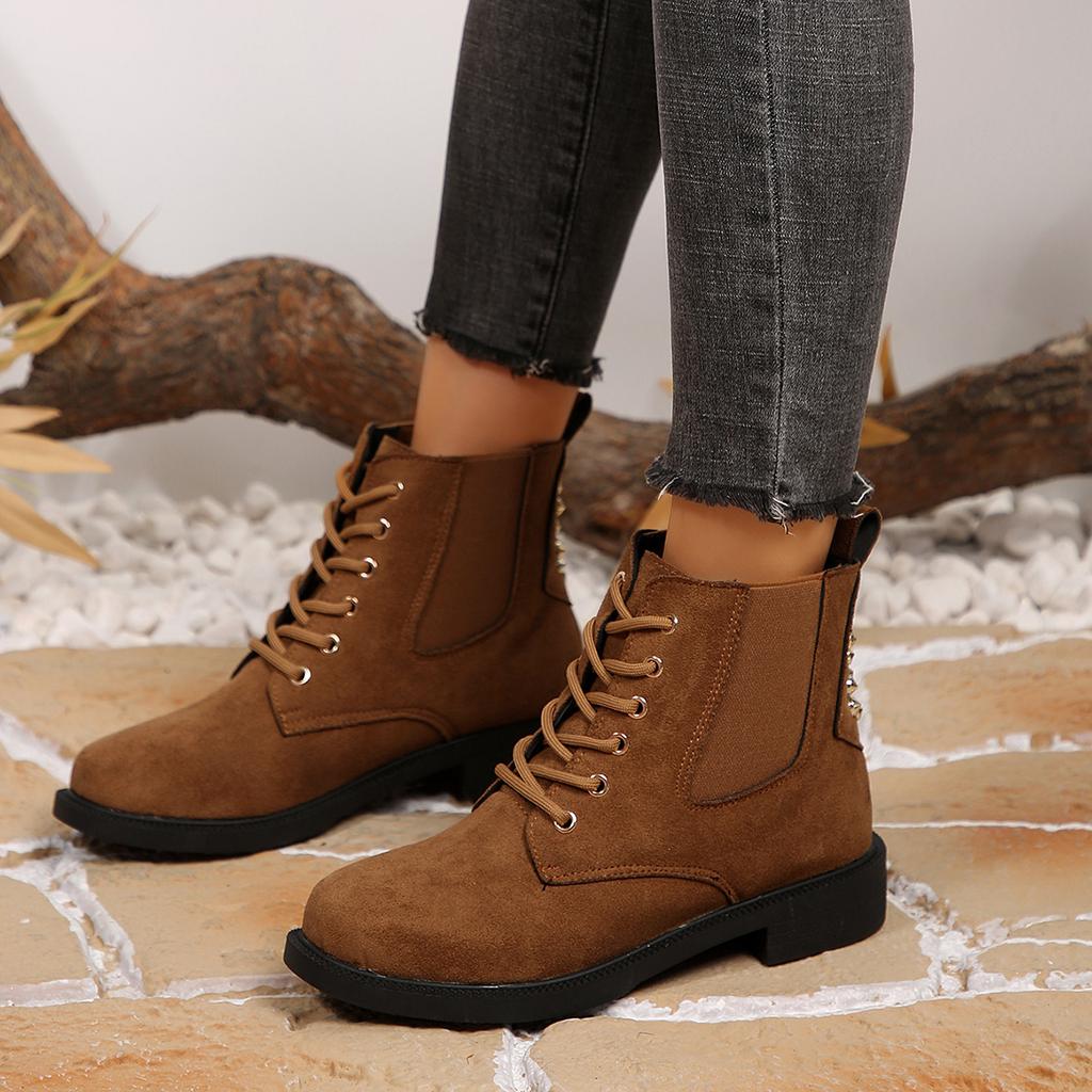 Damen Knöchelboots Bequeme Outdoor Flache Schuhe 2026 Winter Neue Kurze Stiefel Gehen Designer Mode Runde Zehenschuhe Damen