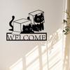 Cute Cat Metal Wall Sculpture Retro Welcome Sign for Garden Terrace Patio Country Home Decor Cat Lover Gift Halloween Christmas