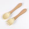 Silicone Wooden Handle Baby Fork & Spoon Set - Food Grade Training Utensils