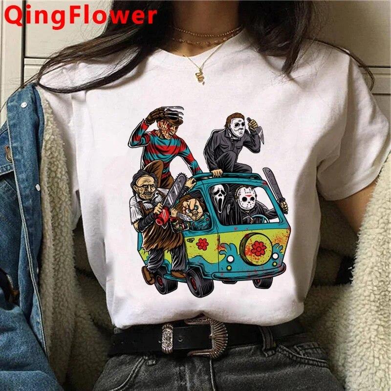 Chucky Harajuku Funny Cartoon Horror T Shirt Women Harajuku Ullzang Graphic T-shirt Vintage Anime Unisex Tshirt Fashion Top Tees FeUnisex