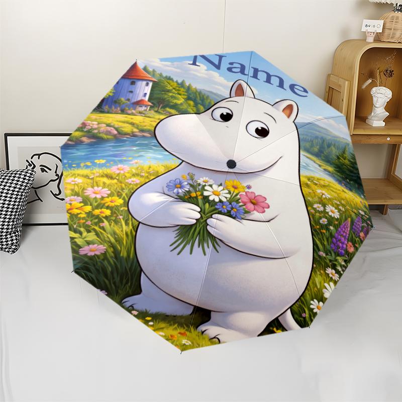 Custom Name Moomin Theme Automatic Umbrella, Lightweight & Portable, 8 Rib, Perfect for Outdoor Travel, Birthdays, Christmas, Gifts.