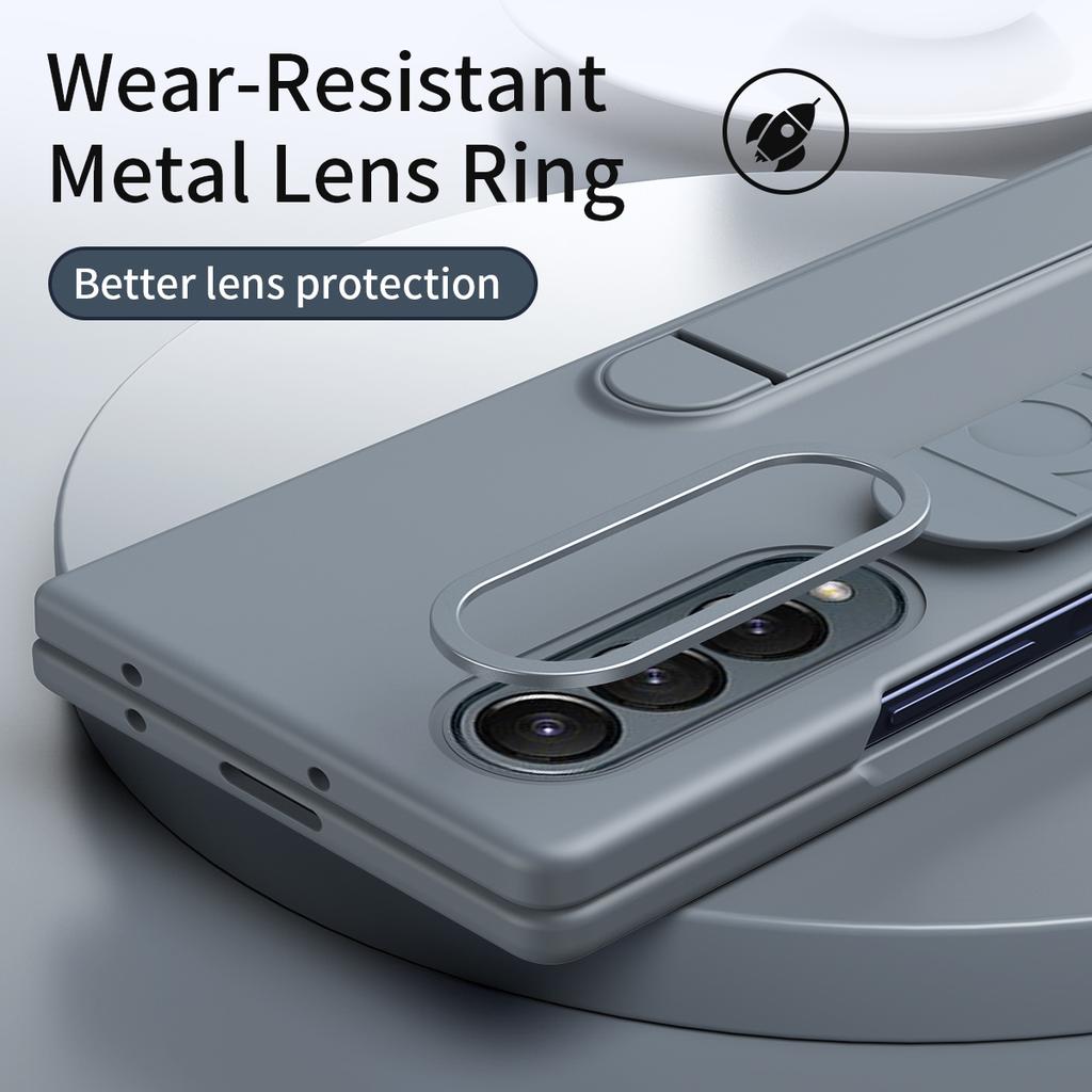 For Samsung Galaxy Z Fold4 5G Case with Tempered Glass Film Kickstand Wristband PC+Silicone Phone Cover