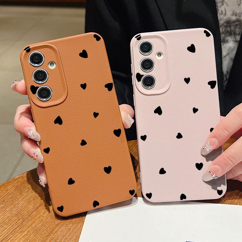 Black Love Hearts Soft Silicone Shell for Samsung S25 S24 S22 Ultra Plus S23 S21 S20 Fe A55 A54 A53 A35 A34 A15 A16 Solid Color Shockproof Slim Cover