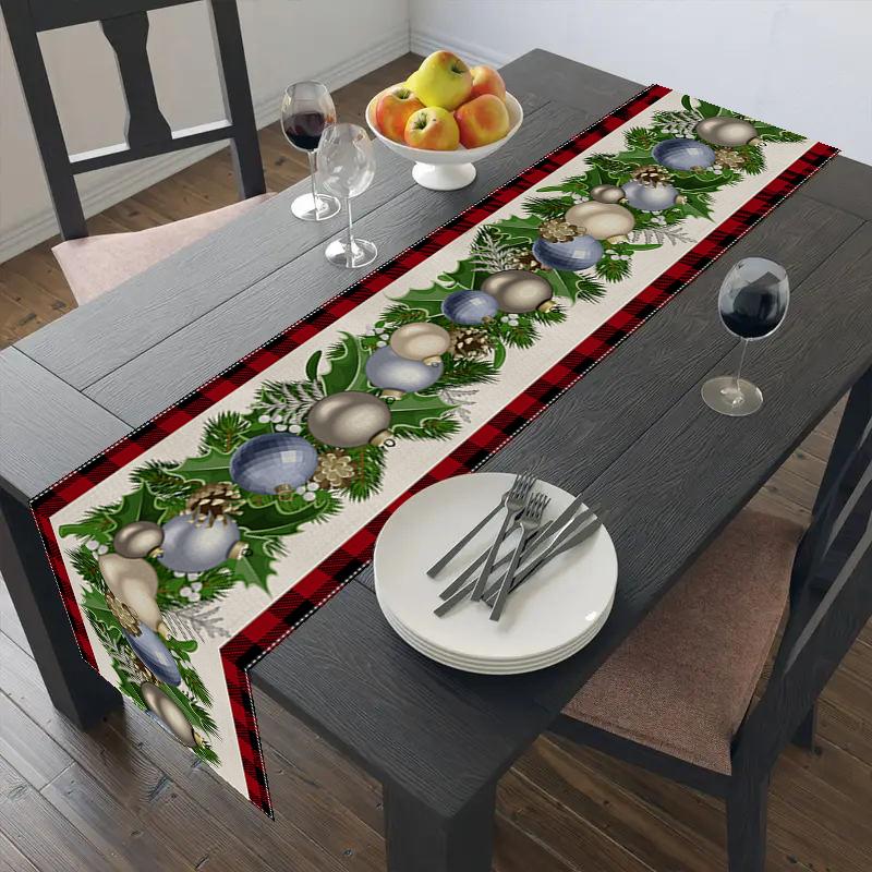 Linen Christmas Table Runner Home Dining Table Cover Tablecloth Christmas Decorations