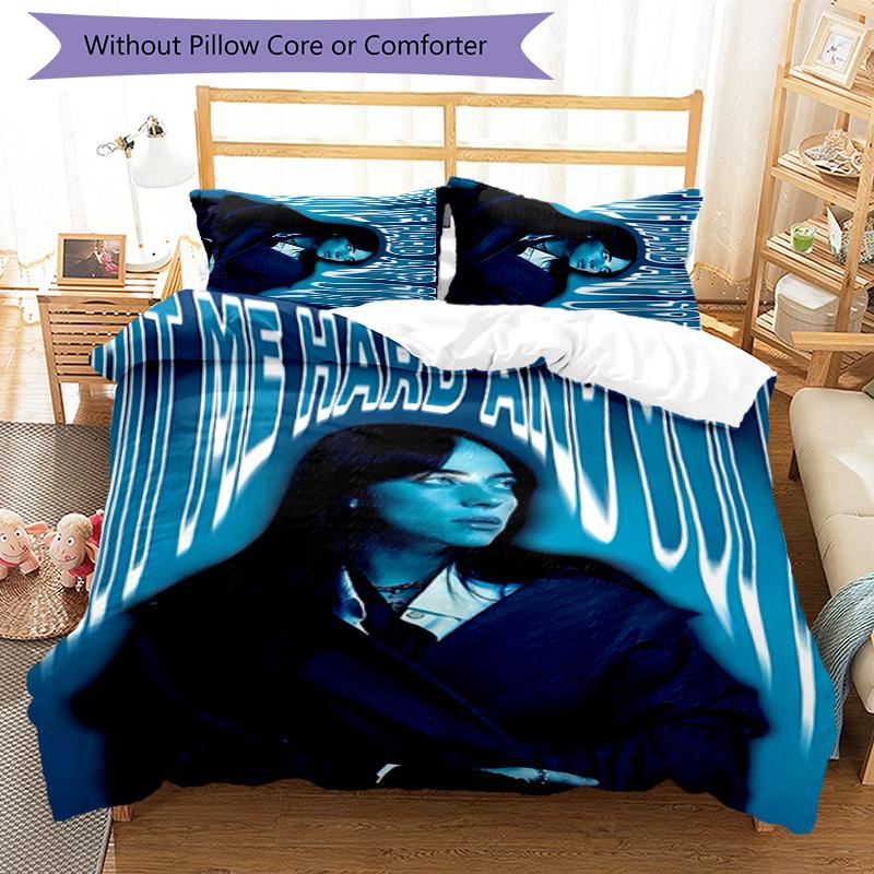 3pcs singer Billie Eilish1 pattern bedding set duvet cover set includes duvet cover &pillowcases, perfect all season bedroom decoration & gift