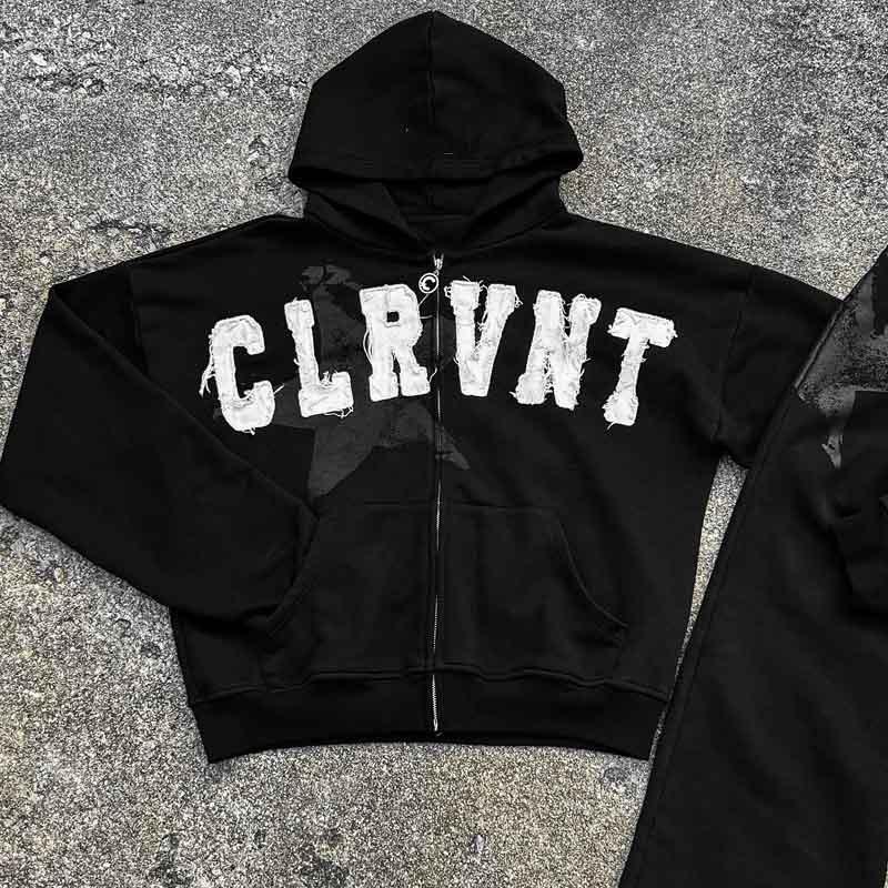 European and American street winter hip-hop style hooded personalized creative letter sticker printed pullover hoodie S 2399₽