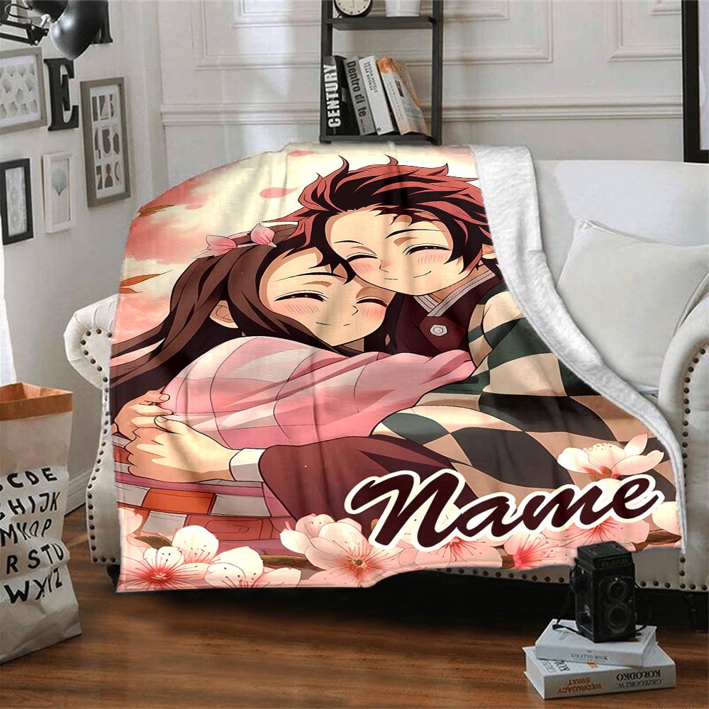 Customizable Demon Slayer6 Throw Blanket – Personalized Name, All-Season Cozy Snug Blanket, Machine Washable, Personalized Blanket