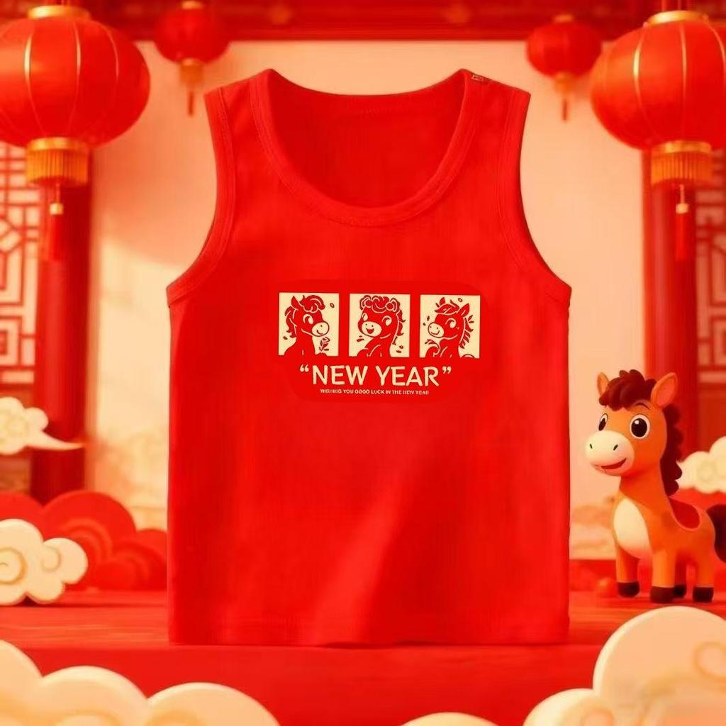Kids' Red Cotton Vest, Winter Inner Wear for Boys & Girls, Year of the Rat Sleeveless New Year Outfit