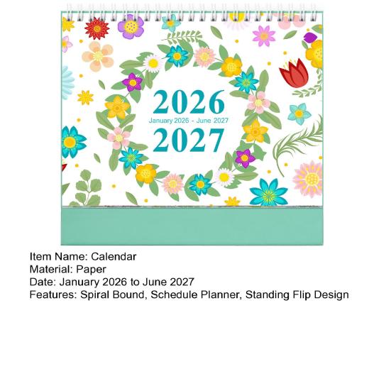 2026-2027 Floraler Schreibtischkalender Spiralbindung Januar bis Juni 18 Monate Monatsplaner Heim Büro