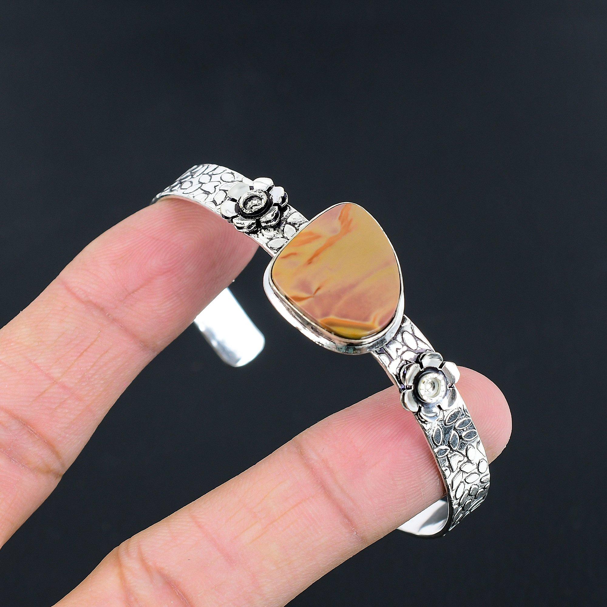 

Gift For Her Natural Landscape Jasper Bangle Flower Adjustable 925 Silver Adjustable