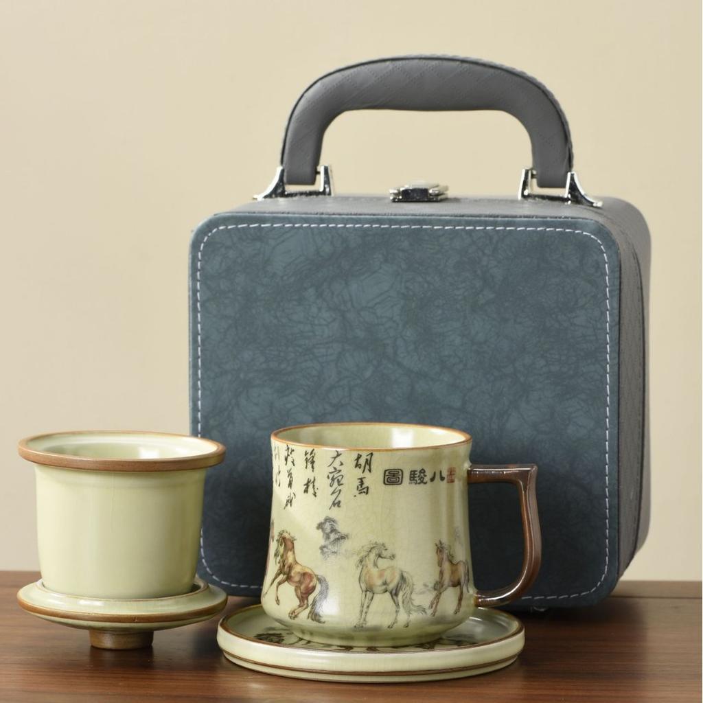 Ru kiln mug gift box with lid tea separation water cup ceramic tea brewing office cup business meeting souvenir