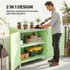 Wood Garden Storage Cabinet, Outdoor Tool Shed, Potting Bench Table with galvanised Top and Two Shelves for garden Tools or Pool Accessories, Green