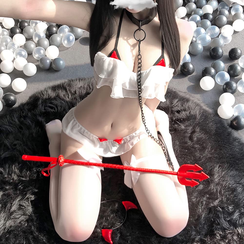 Baioretto Extreme Cute Little Devil Succubus Navel Adult Underwear One Size Fits Bikini Costume with Stockings Cosplay, Sexy, Erotic, Lingerie, Devil,