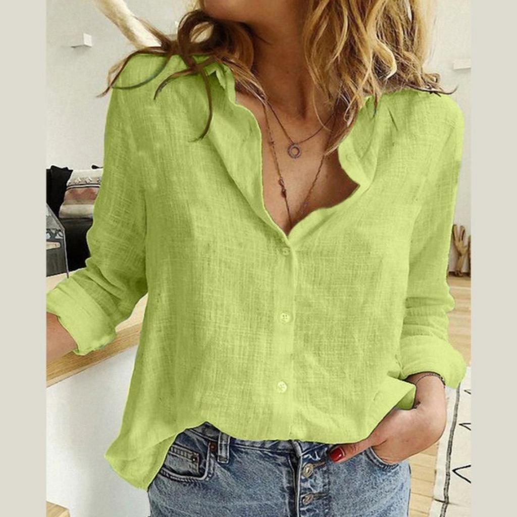 Solid Color Casual Loose Long Sleeved Linen Shirt