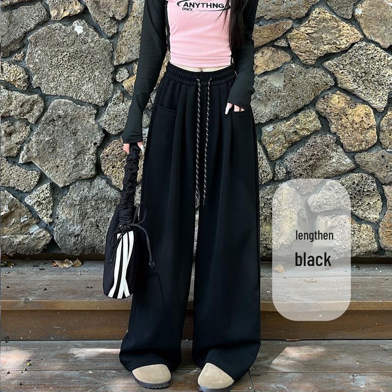 2025 Spring Women's High Waist Loose Wide-Leg Cotton Pants with Drawstring