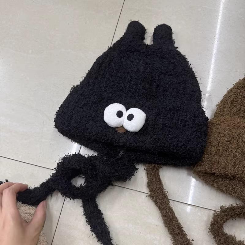 Cute cartoon big eyes ears ear protector wool hat women autumn and winter warm windproof Lei Feng hat knitted hat Internet celebrity