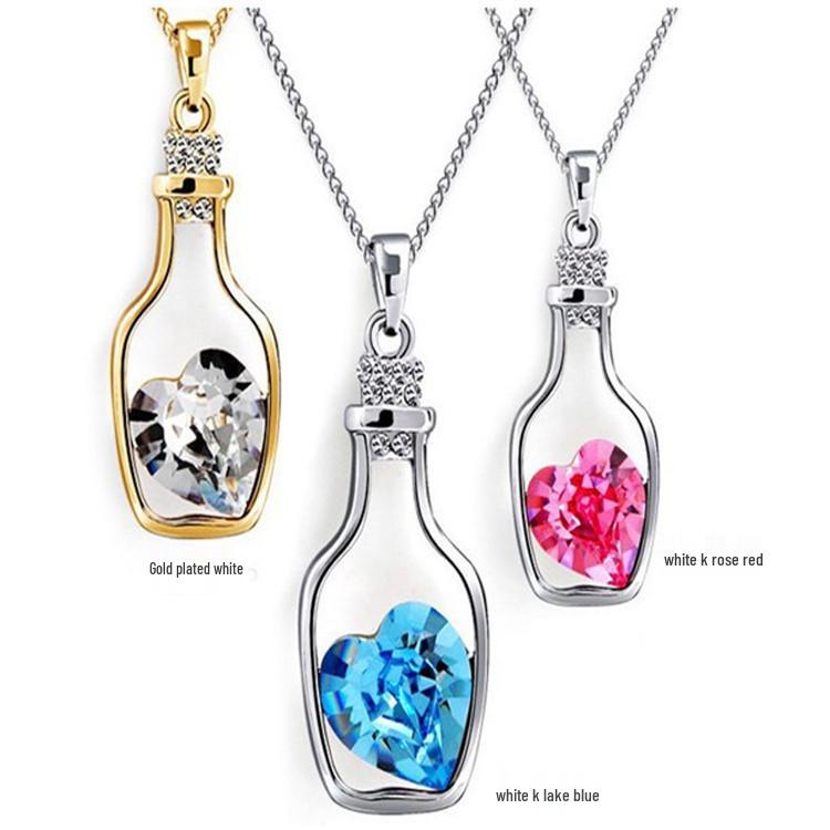 Niche Luxury Crystal Necklace: High-End Diamond Drift Bottle Pendant for Women