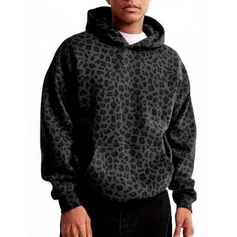 Unisex Oversized Hooded Sweatshirt With 3D Leopard Print Zipper Front Casual Streetwear Apparel