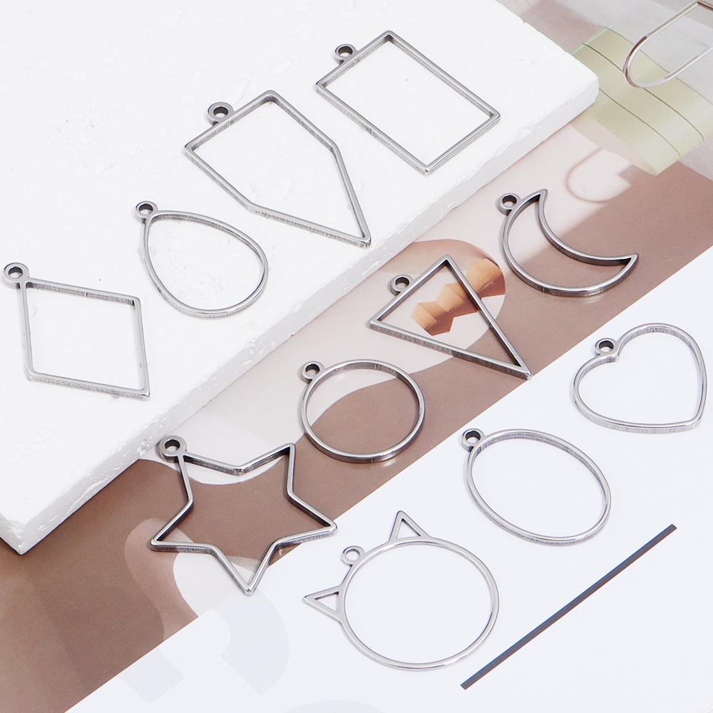 10pcs Stainless Steel Hollow Geometric Bezel Frame Charms Pendants For Jewelry Making DIY Necklace Earrings Pendants Accessories