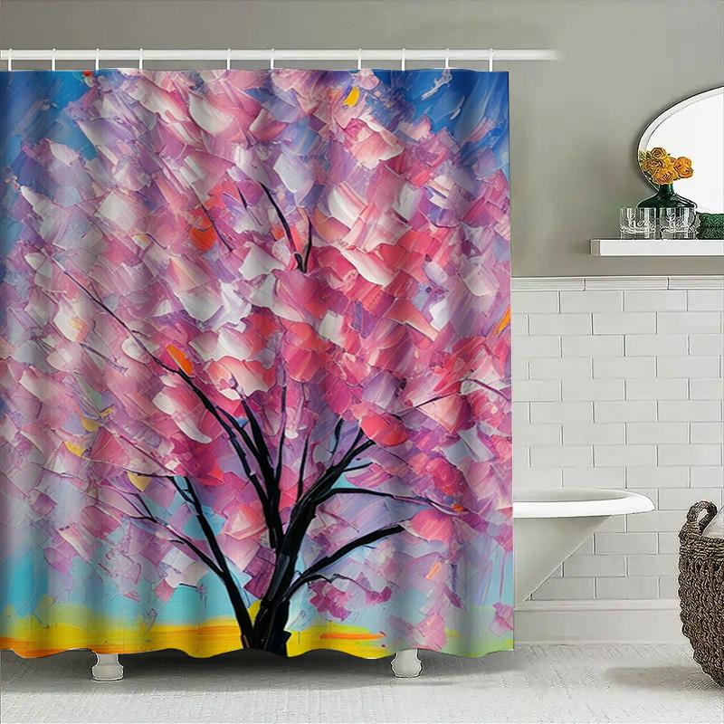 Colorful Pink Blossom Tree Shower Curtain For Bathroom Decor Modern Art Print Made With High-Quality Water-Resistant Fabric