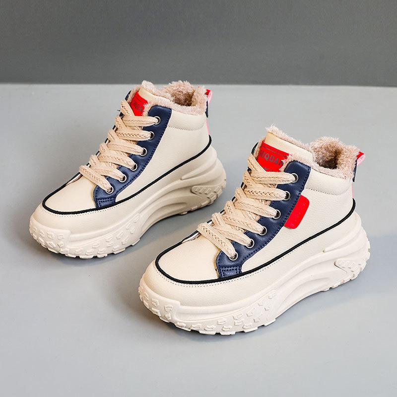 New fleece thickened winter color matching thick-soled waterproof heightening casual college shoes
