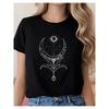 Celestial Dragon Moon Stars Graphic T-Shirt Women’s Crew Neck Short Sleeve Tee Mystical Boho Dragon Print for Daily Wear