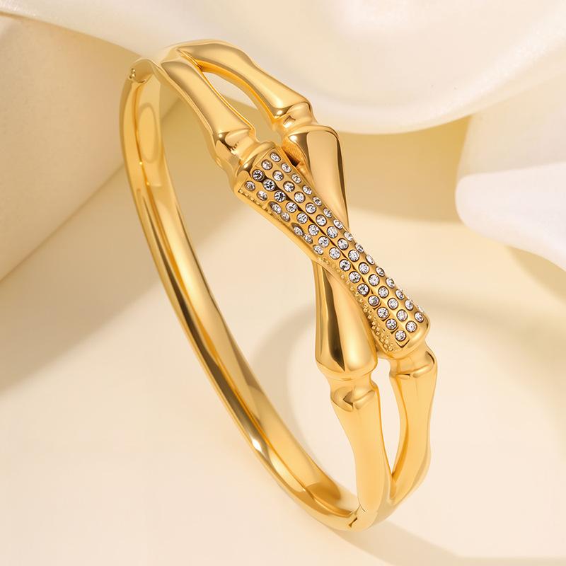 Stainless Steel Bracelet Light Luxury Style Cross Bone Bamboo Bracelet Bracelet One  Size(18CM~21CM)