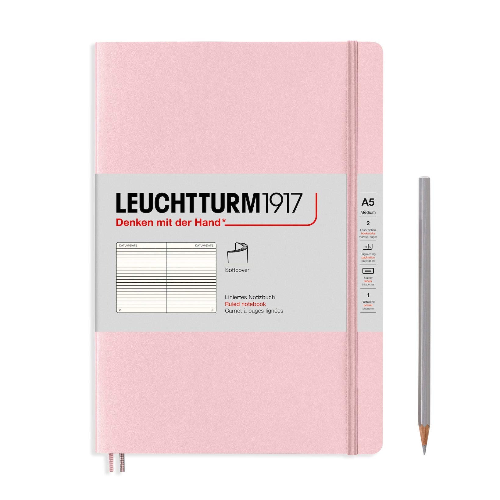 Leuchtturm Horizontal Soft Officially Imported Notebook, A5, Ruled, Cover, Powder, 361565,