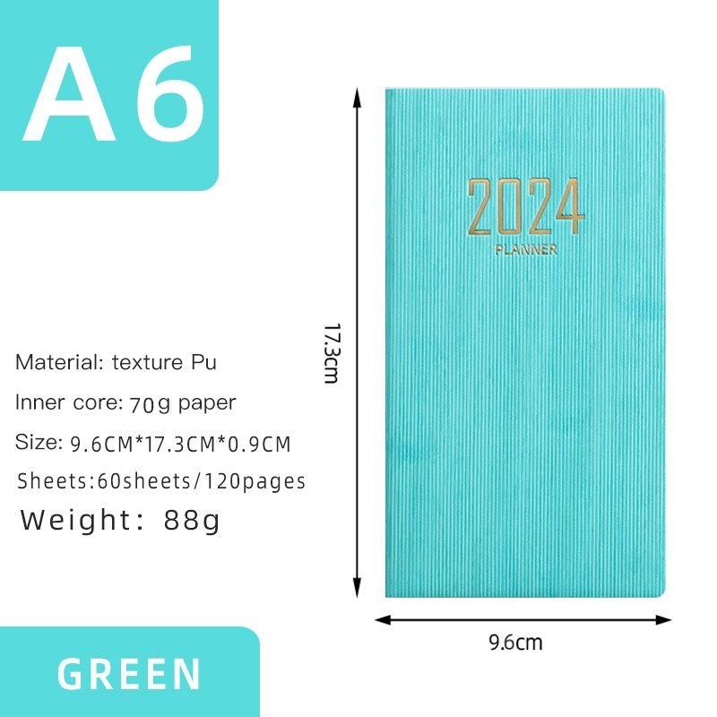 

Книга-план на 2024 год A6, английская книга, кожаный ежедневник, блокнот для управления временем на 365 дней зелёный