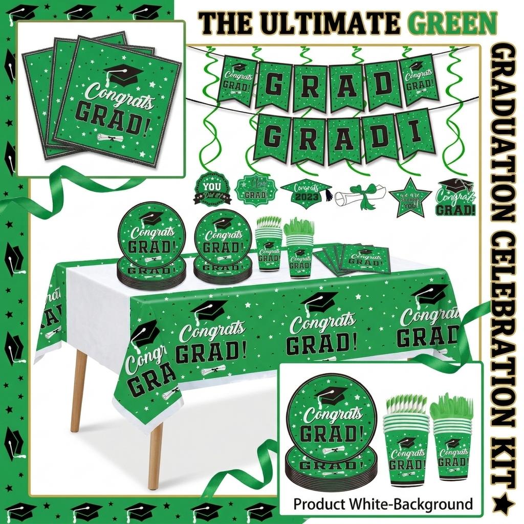 Graduation Party Tableware Set Includes Paper Plates Napkins Tablecloth and Decorations for Celebration Event Supplies