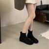 2025 new round head thick heel splicing low tube rear zipper soft sole Chelsea Martin women's short boots