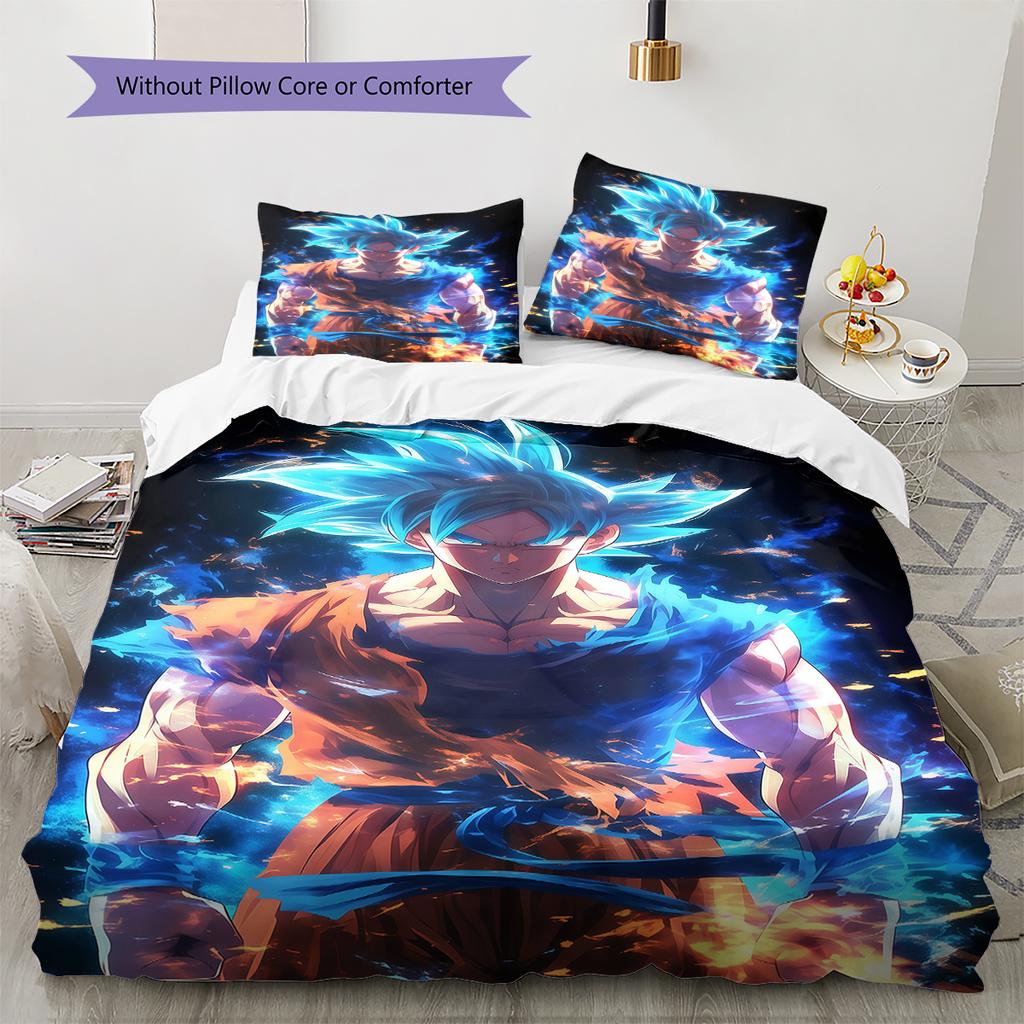 Son Goku Pattern Bedding,Quilt Set Quilt Cover Pillowcase Home Birthday Gift (1 * Duvet Cover + 2 * Pillowcase, Without Core)