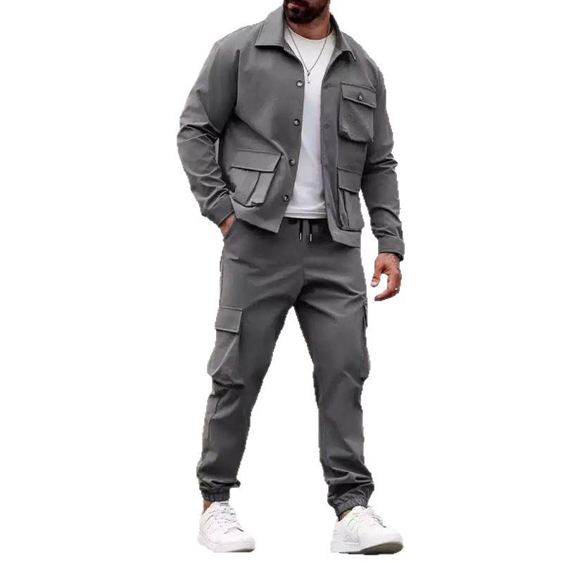 Men's Cross-border Workwear Suit: Multi-pocket Jacket & Long Pants for Outdoor Casual Sports