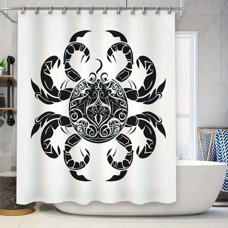 

Creative Crab Printed Shower Curtain Waterproof Bathroom Decor For Kids Room Black White Design, Quick-Dry Fabric (180X240Cm) W60H190(CM)-1 Pcs