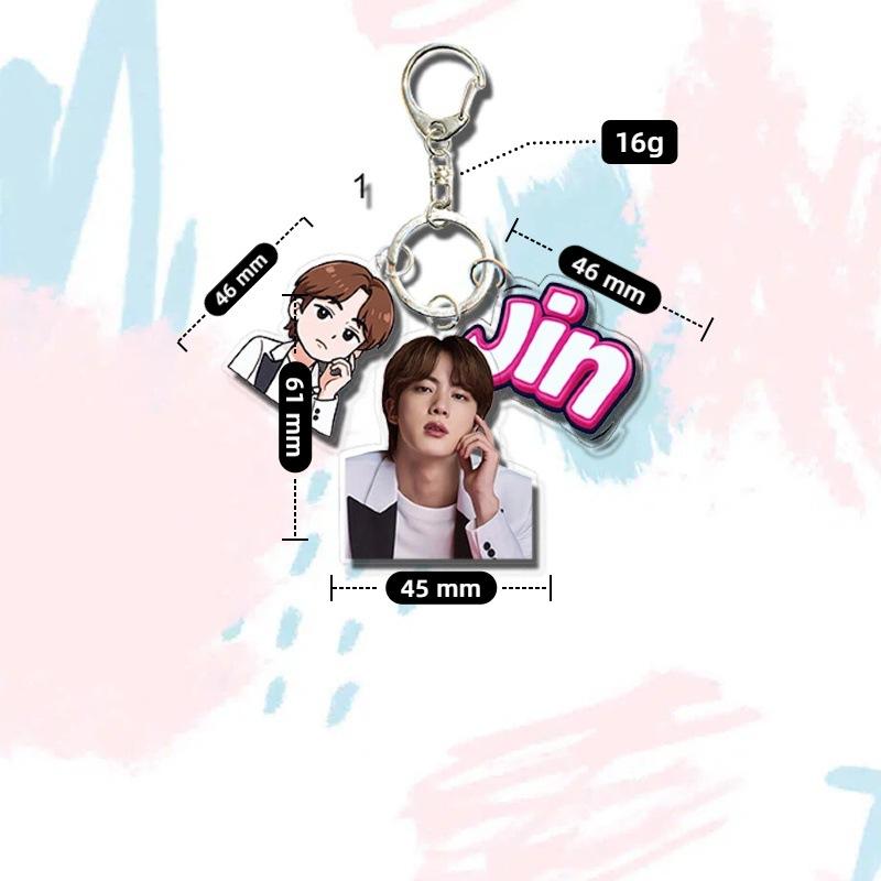 BTS White Suit Triple-Charm Keychain, Bangtan Boys Photo, Cartoon & Colorful Name Tag Keyring, Kpop Idol Bag Pendant for ARMY Fans
