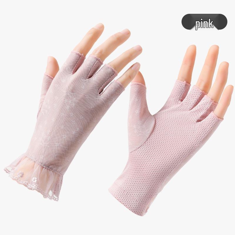 Summer Lace Half-Finger UV Protection Gloves - Breathable Sun Protection for Ladies, Driving, and Cycling.