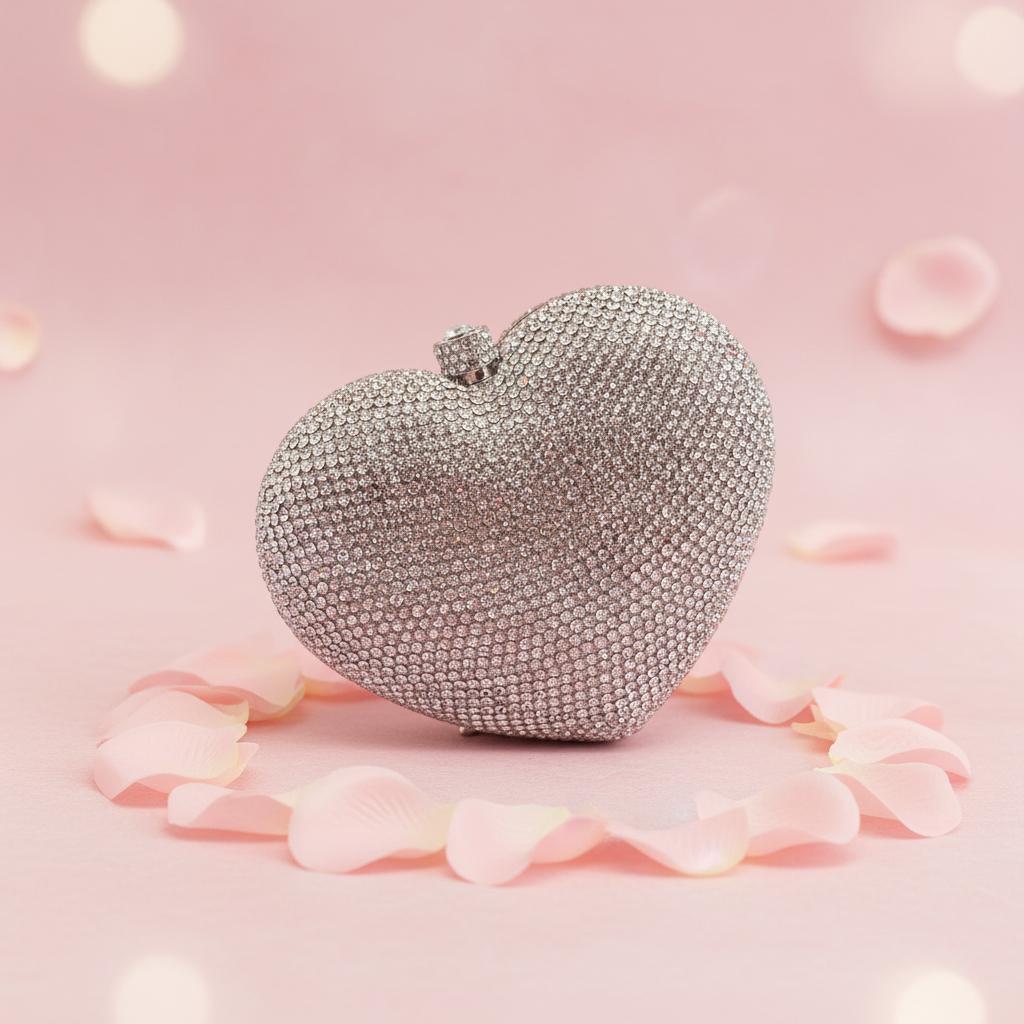 

High Stand Crystal Bag Heart-shaped Diamond Evening Clutch Bag Women Luxurious Slow-diamond Banquet Dress Dinner Bag Alloy 14 cm L14xW5xH12CM